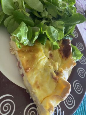 Recette Quiche au riz lardon curcuma et herbes de Provence
