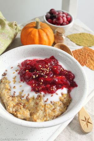 Recette Porridge de petit épeautre au potiron, sucrine du Berry et cranberries (vegan) - Bataille Food #61