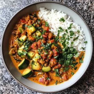 Recette Plongez dans une Explosion de Saveurs : Curry de Courgettes au Chorizo et Lait de Coco