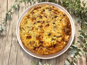 Recette Quiche sans pâte au poulet, chèvre et champignons