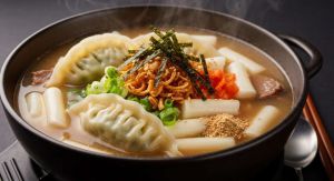 Recette Soupe coréenne aux raviolis et gâteaux de riz : recette savoureuse