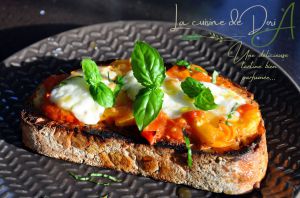 Recette Bruschetta à la tomate cerise confite et burrata