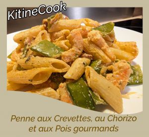 Recette Penne aux crevettes, au chorizo et aux pois gourmands
