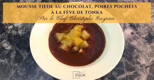 Recette Mousse tiède au chocolat, poires pochées à la fève de Tonka