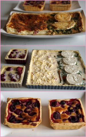 Recette Pâte à tarte et 3 recettes: Quiche lorraine - Tarte saumon-épinard - chèvre et framboise-ricotta