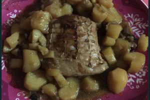 Recette Roti de porc, pommes de terre et champignons  [cookéo]