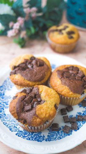 Recette Muffins marbrés chocolat et pépites chocolat
