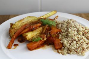 Recette Fenouil braisé à la tomate et au safran, quinoa gourmand