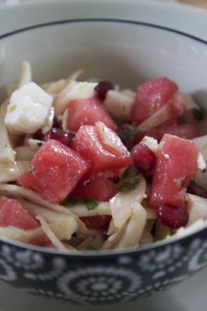 Recette Salade toute fraîche (pastèque, fenouil et grenade)