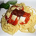 Recette Pâtes bolognaises au pesto "rosso, verde et funghi, parmesan