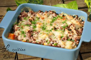 Recette Gratin de boeuf haché & potimarron à la crème d'ail fumé