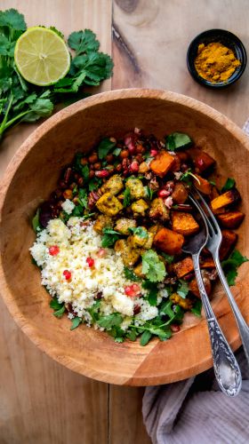 Recette Salade d’hiver aux légumes rôtis et tempeh