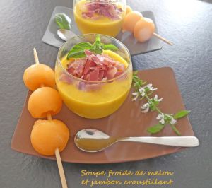 Recette Soupe froide de melon et jambon croustillant *- Foodista challenge # 112