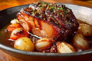 Recette Ma rouelle de porc confite au cookeo, sauce secrète et légumes fondants