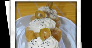 Recette Cupcake olives vertes, topping fromage frais pavot bleu