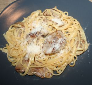 Recette Spaghetti aux foies de lapin sauce carbonara