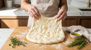 Recette Focaccia aérienne parfumée au thym et romarin : une recette gourmande à découvrir