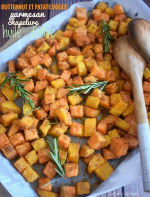 Recette Butternut et patate douce au four, parmesan, chapelure et huile d'olive