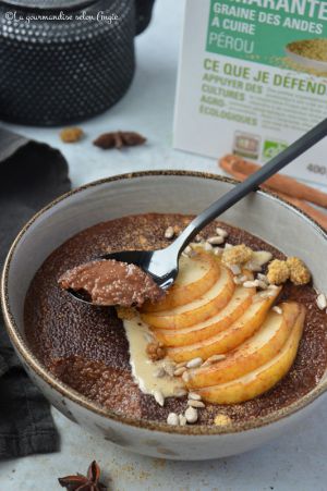 Recette Porridge d'amarante au chocolat façon poire belle-Hélène aux épices chaï #vegan #glutenfree