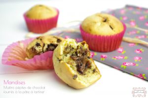 Recette Mandises | Muffins pépites de chocolat fourrés à la pâte à tartiner