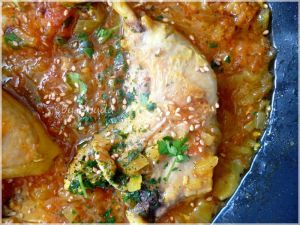 Recette Tajine de poulet, tomates et oignons