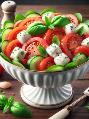 Recette Salade légère pour végétarien tomates concombre et mozzarella