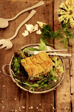 Recette Lasagnes de riz véganes aux épinards, à la courge et pesto de fanes de carottes