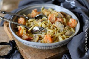 Recette Tagliatelles aux crevettes et sauce aux champignons