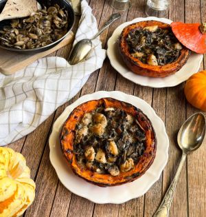 Recette Potimarron farci au poulet et champignons