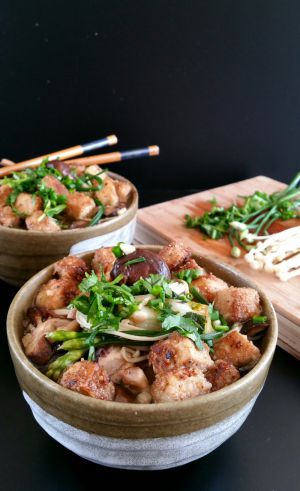 Recette Soupe de nouilles Udon au tofu frit et aux champignons asiatiques (vegan)