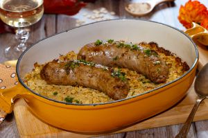 Recette Diots au vin blanc et gratin de crozets de Savoie