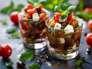 Recette Verrine de caponata à la mozzarella et au basilic