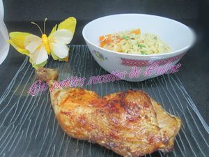 Recette Cuisse de poulet en marinade poulet rôti et son riz aux légumes