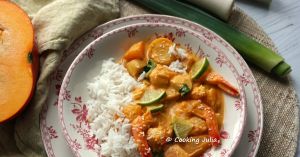Recette Curry de crevettes au potiron et poireau