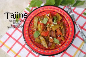 Recette Tajine de saucisses de veau, merguez et haricots plats