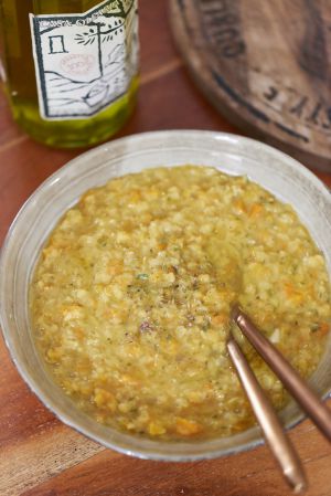 Recette Soupe de lentilles corail, carottes, fenouil et thym