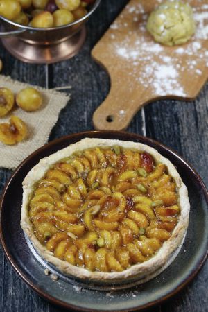 Recette Tarte mirabelles pistaches