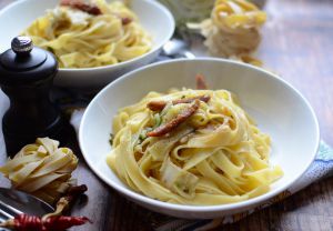 Recette Fettucine chou chinois tomates confites #végétarien