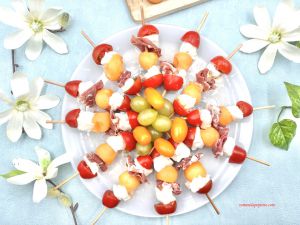 Recette Brochettes melon, mozzarella et jambon de parme