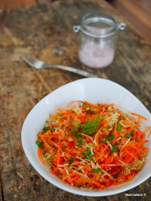 Recette Salade de fenouil et carottes râpés, menthe et pistache