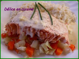 Recette Saumon sur lit de fenouil, de carottes et sa sauce aux échalottes