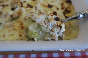 Recette Gratin de poireaux au saumon et Saint-Albray