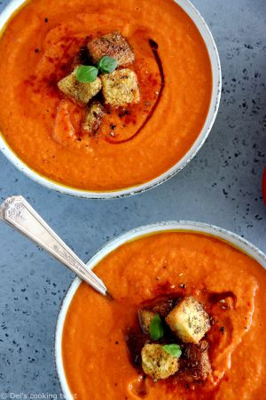 Recette Soupe de tomates et poivrons rôtis (vegan)