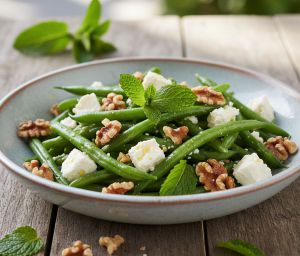 Recette Salade de haricots verts à la feta, menthe et noix : recette rapide et savoureuse