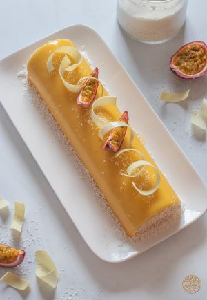 Recette Bûche passion mangue coco