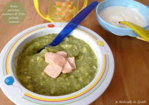 Recette Baby Food #6 : purée de poireaux/pommes de terre, polenta et saumon