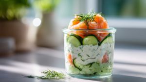 Recette Verrines saumon fumé, fromage frais et concombre