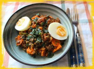 Recette Lentilles aux œufs, épices et chorizo