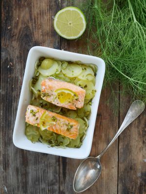 Recette Pavé de saumon, patates nouvelles et fenouil