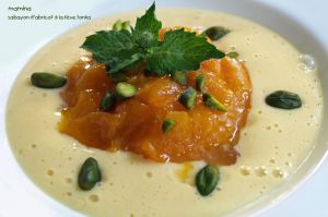 Recette Sabayon fruité à l'abricot, fève tonka et ses éclats de pistaches